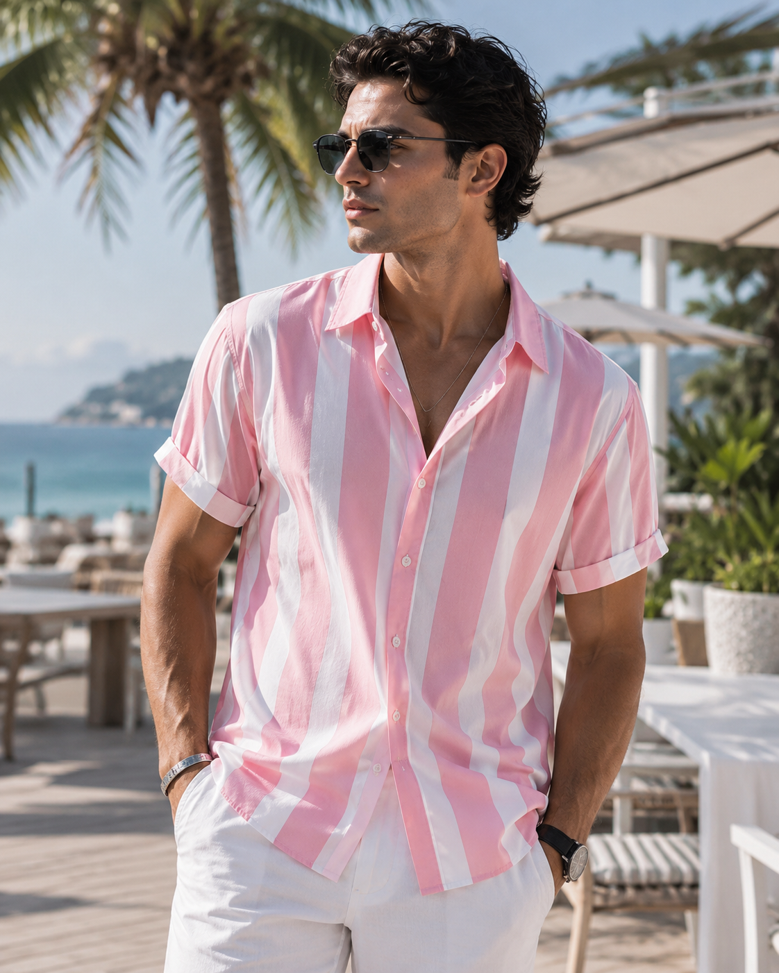 Men’s Striped Beach Casual Shirt