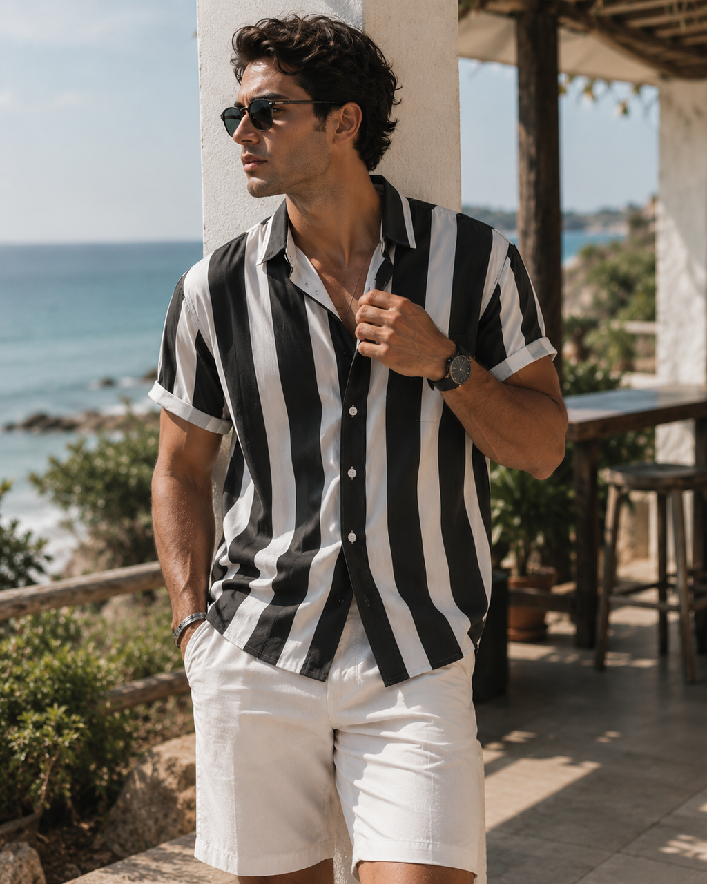 Men’s Striped Beach Casual Shirt